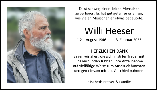 Traueranzeige von Willi Heeser von Rheinische Post