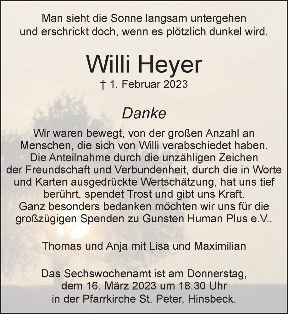  Traueranzeige für Willi Heyer vom 04.03.2023 aus Rheinische Post