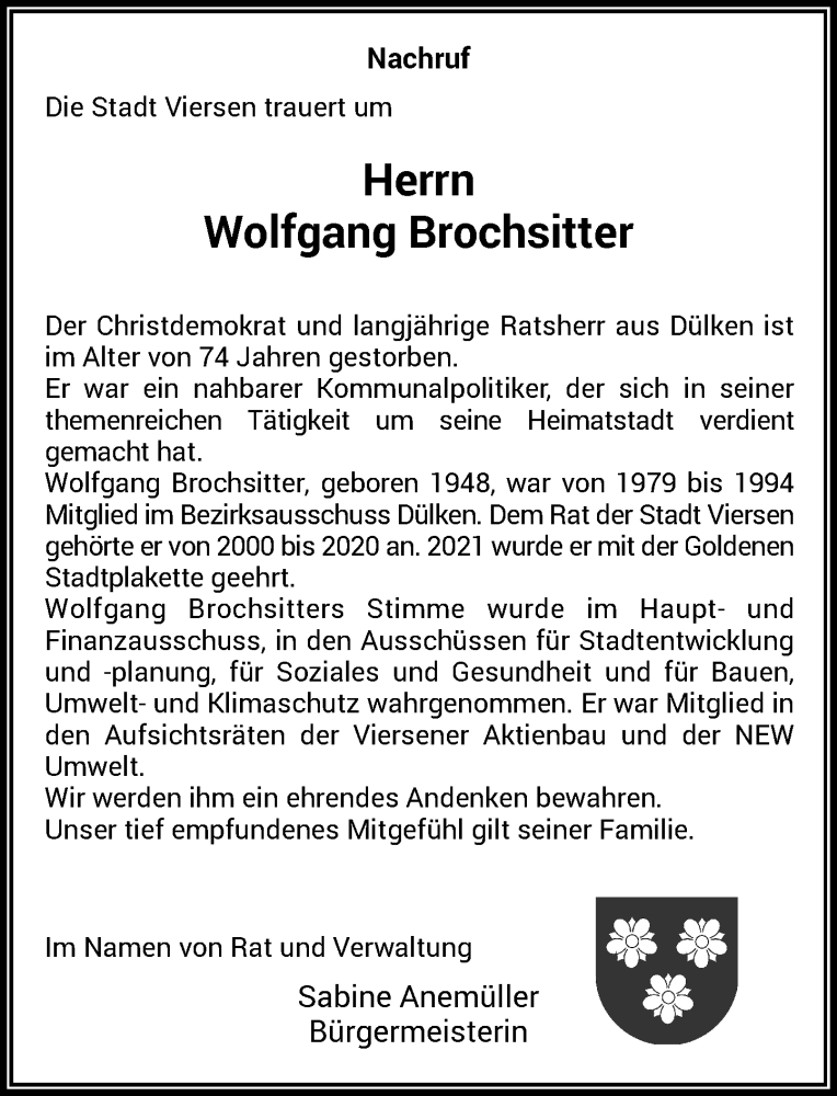  Traueranzeige für Wolfgang Brochsitter vom 25.03.2023 aus Rheinische Post