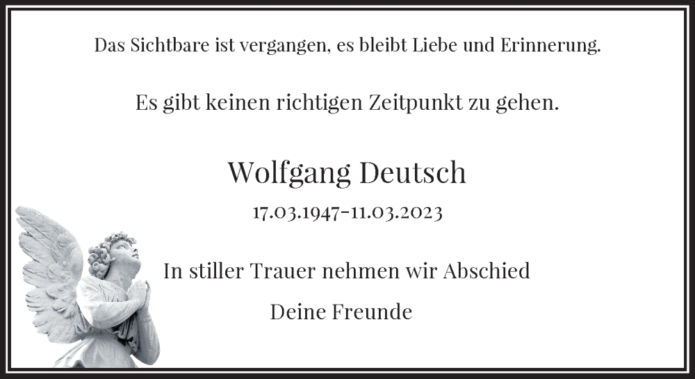  Traueranzeige für Wolfgang Deutsch vom 25.03.2023 aus Rheinische Post