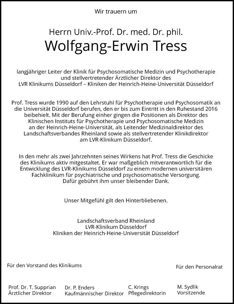  Traueranzeige für Wolfgang-Erwin Tress vom 18.03.2023 aus Rheinische Post