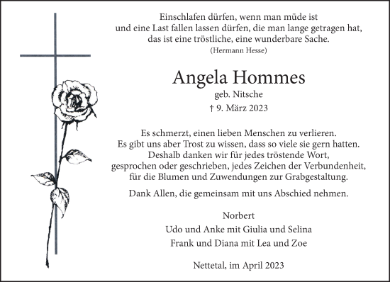 Traueranzeige von Angela Hommes von Rheinische Post