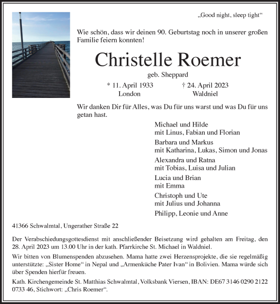 Traueranzeige von Christelle Roemer von Rheinische Post