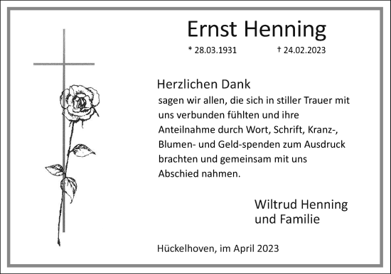 Traueranzeige von Ernst Henning von Rheinische Post