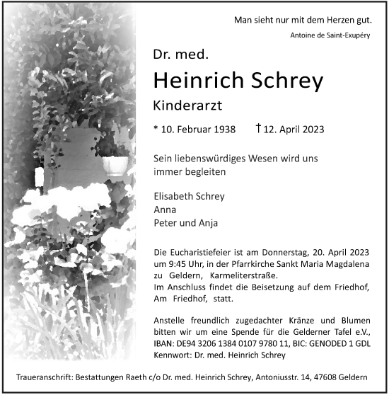 Traueranzeige von Heinrich Schrey von Rheinische Post