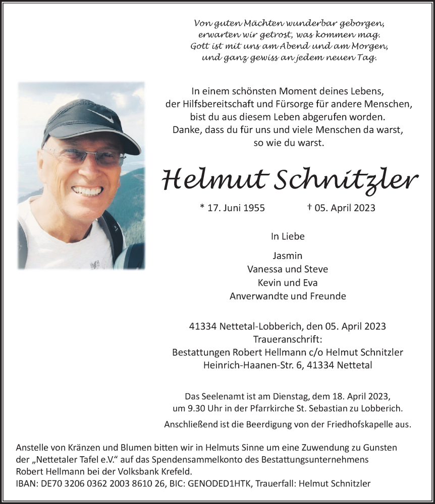  Traueranzeige für Helmut Schnitzler vom 15.04.2023 aus Rheinische Post