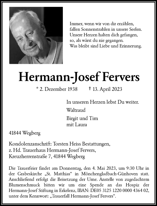 Traueranzeige von Hermann-Josef Fervers von Rheinische Post