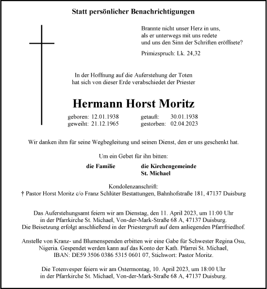 Traueranzeige von Hermann Horst Moritz von Rheinische Post