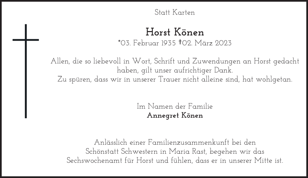  Traueranzeige für Horst Könen vom 29.04.2023 aus Rheinische Post