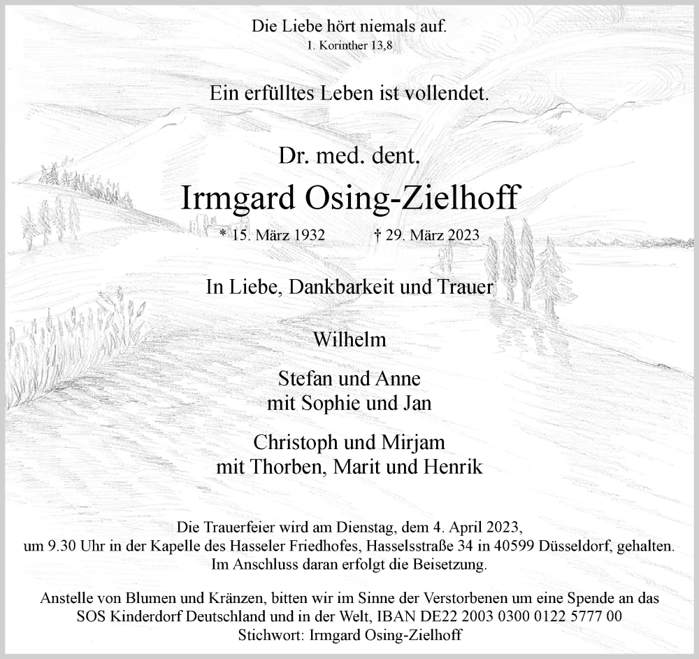  Traueranzeige für Irmgard Osing-Zielhoff vom 01.04.2023 aus Rheinische Post