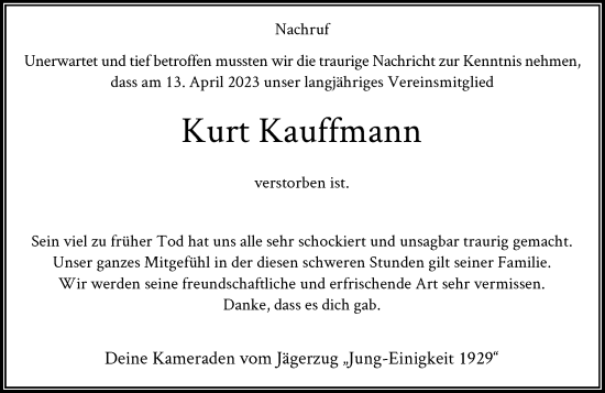 Traueranzeige von Kurt Kauffmann von Rheinische Post