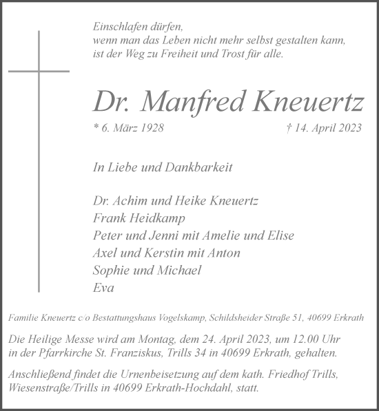 Traueranzeige von Manfred Kneuertz von Rheinische Post