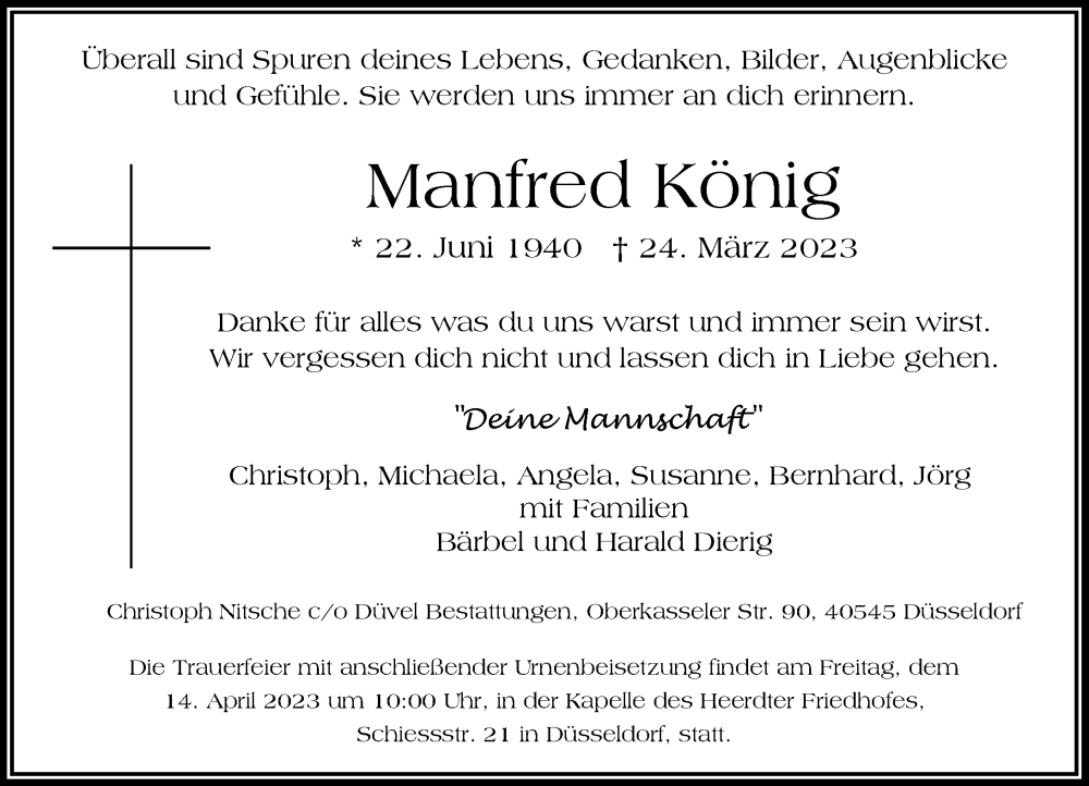  Traueranzeige für Manfred König vom 01.04.2023 aus Rheinische Post
