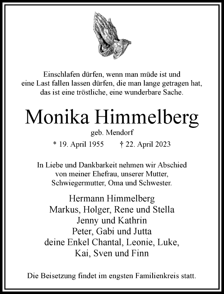  Traueranzeige für Monika Himmelberg vom 06.05.2023 aus Rheinische Post
