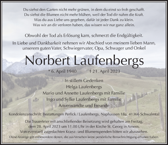 Traueranzeige von Norbert Laufenbergs von Rheinische Post