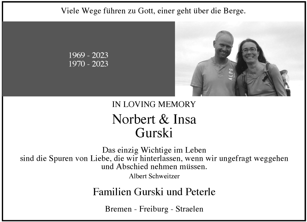  Traueranzeige für Norbert und Insa Gurski vom 29.04.2023 aus Rheinische Post