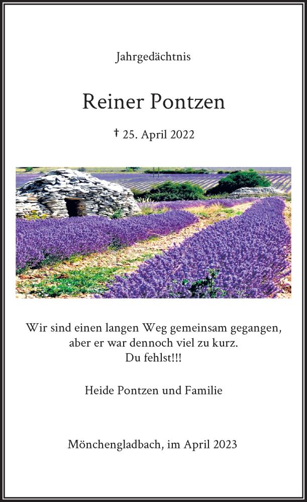  Traueranzeige für Reiner Pontzen vom 22.04.2023 aus Rheinische Post