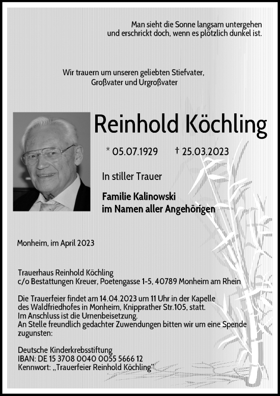 Traueranzeige von Reinhold Köchling von Rheinische Post