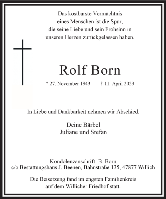 Traueranzeige von Rolf Born von Rheinische Post