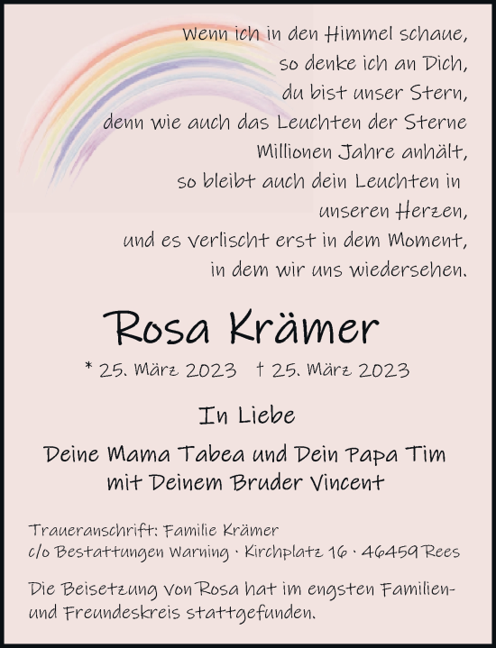 Traueranzeige von Rosa Krämer von Rheinische Post