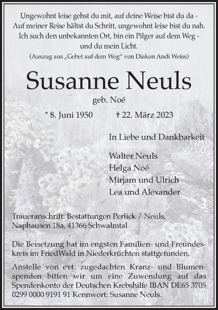  Traueranzeige für Susanne Neuls vom 08.04.2023 aus Rheinische Post