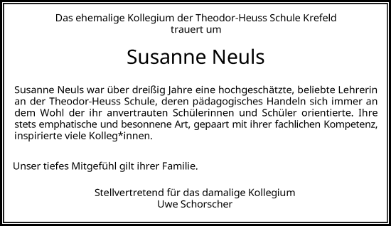 Traueranzeige von Susanne Neuls von Rheinische Post