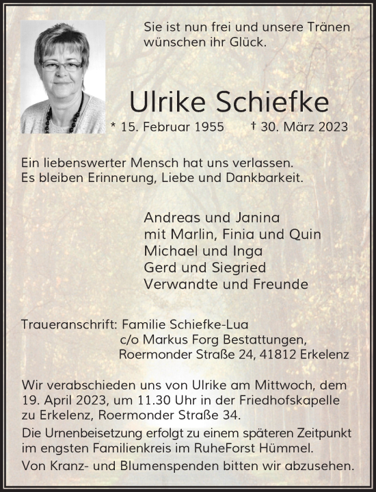 Traueranzeige von Ulrike Schiefke von Rheinische Post