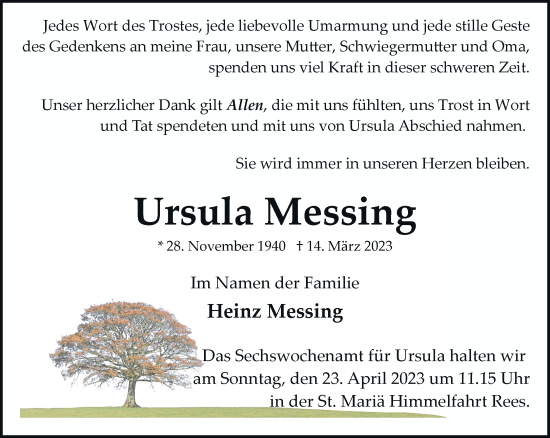 Traueranzeige von Ursula Messing von Rheinische Post