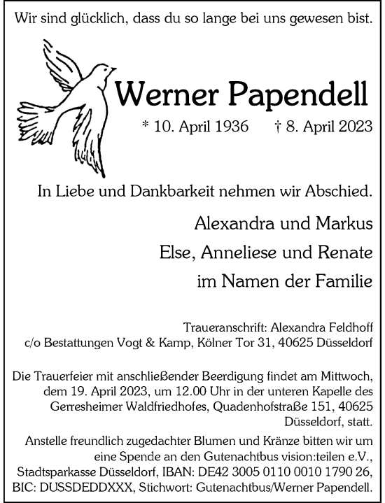 Traueranzeige von Werner Papendell von Rheinische Post
