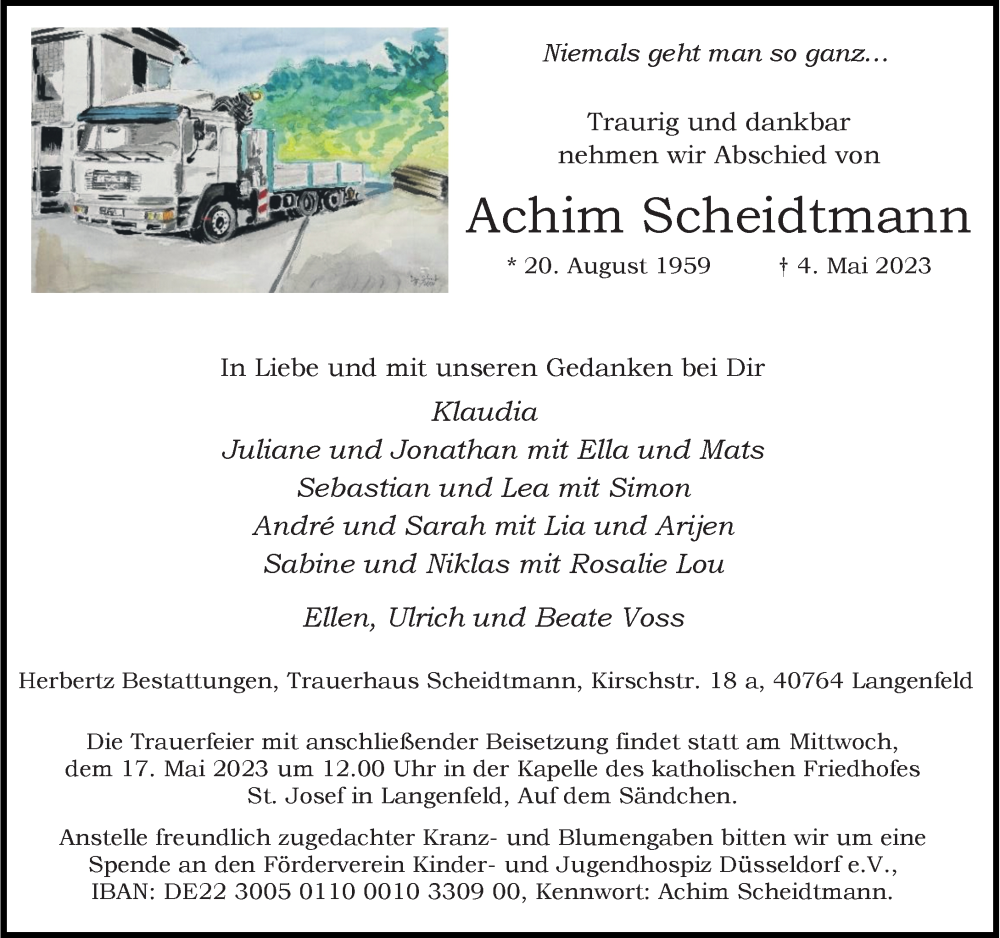  Traueranzeige für Achim Scheidtmann vom 13.05.2023 aus Rheinische Post