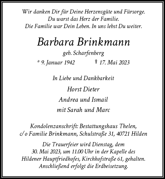 Traueranzeige von Barbara Brinkmann von Rheinische Post