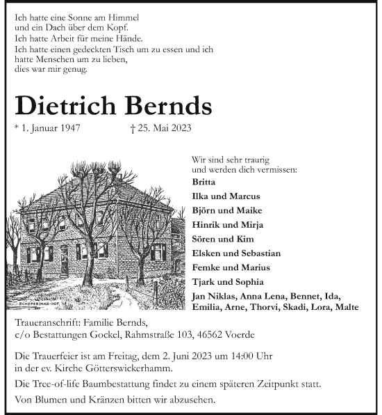 Traueranzeige von Dietrich Bernds von Rheinische Post