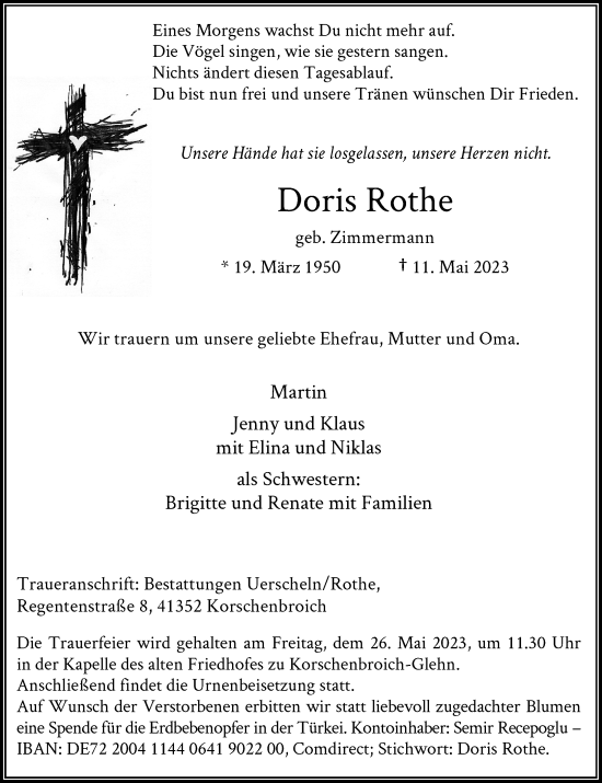 Traueranzeige von Doris Rothe von Rheinische Post