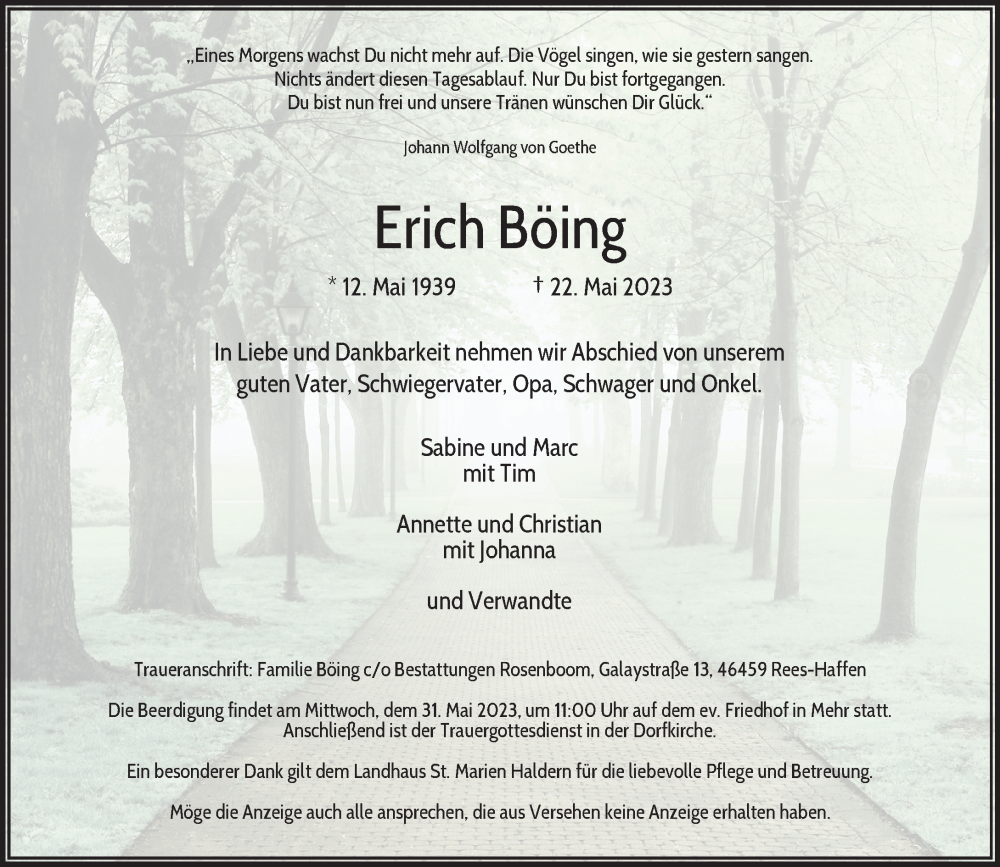  Traueranzeige für Erich Böing vom 27.05.2023 aus Rheinische Post