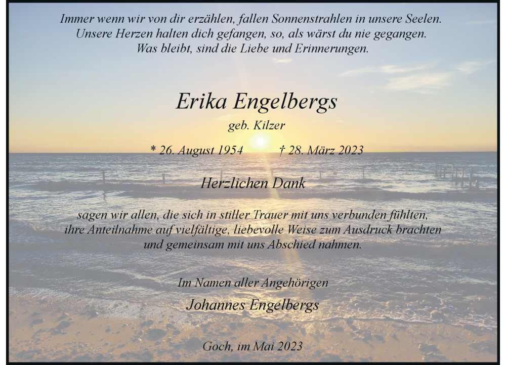  Traueranzeige für Erika Engelbergs vom 13.05.2023 aus Rheinische Post