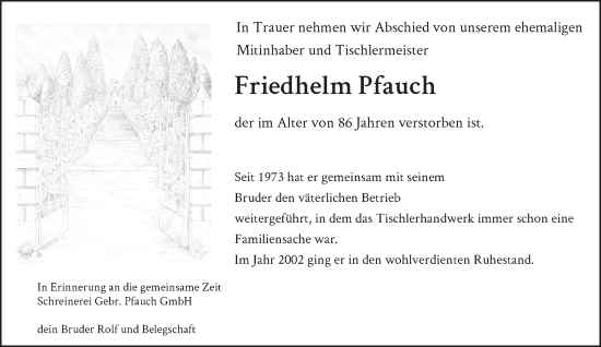 Traueranzeige von Friedhelm Pfauch von Rheinische Post
