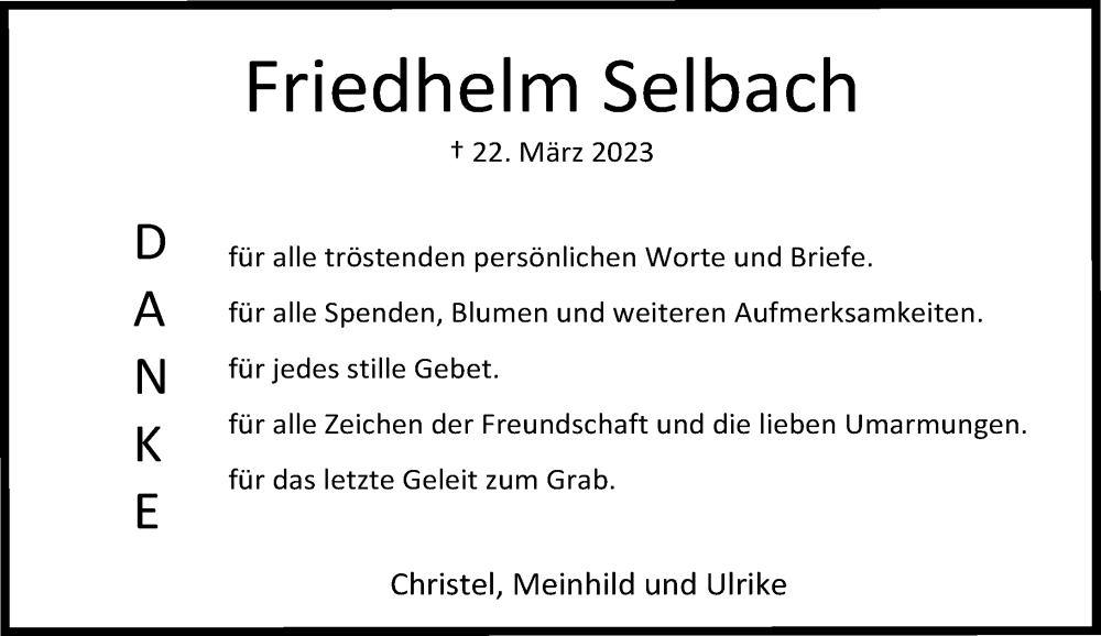  Traueranzeige für Friedhelm Selbach vom 20.05.2023 aus Rheinische Post