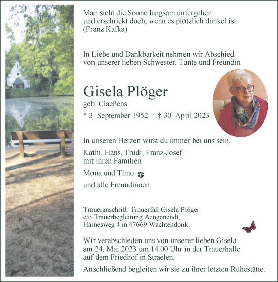 Traueranzeige von Gisela Plöger von Rheinische Post