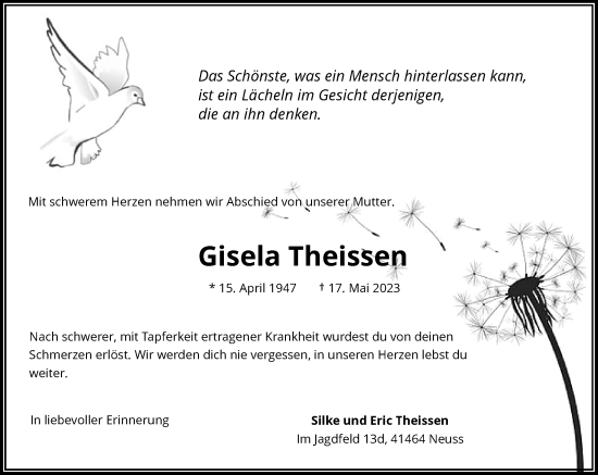 Traueranzeige von Gisela Theissen von Rheinische Post