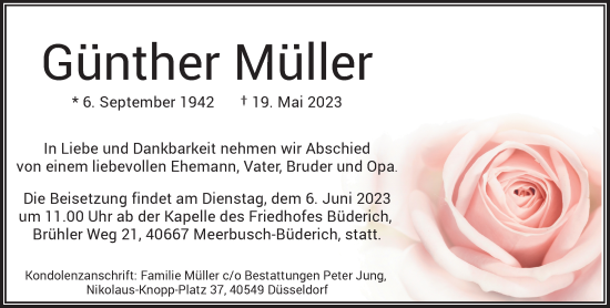 Traueranzeige von Günther Müller von Rheinische Post