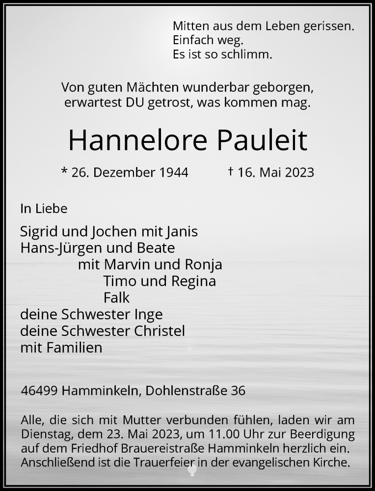  Traueranzeige für Hannelore Pauleit vom 20.05.2023 aus Rheinische Post