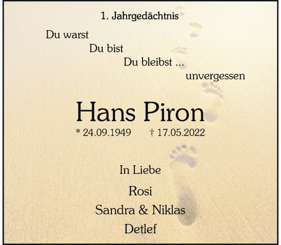 Traueranzeige von Hans Piron von Rheinische Post