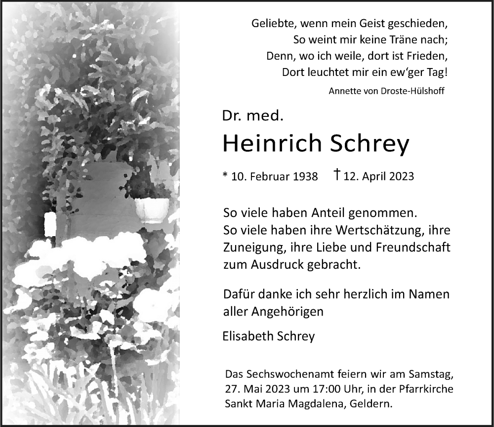  Traueranzeige für Heinrich Schrey vom 20.05.2023 aus Rheinische Post
