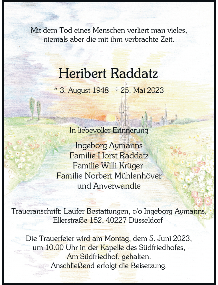  Traueranzeige für Heribert Raddatz vom 31.05.2023 aus Rheinische Post