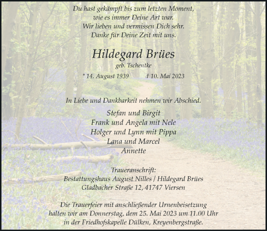 Traueranzeige von Hildegard Brües von Rheinische Post