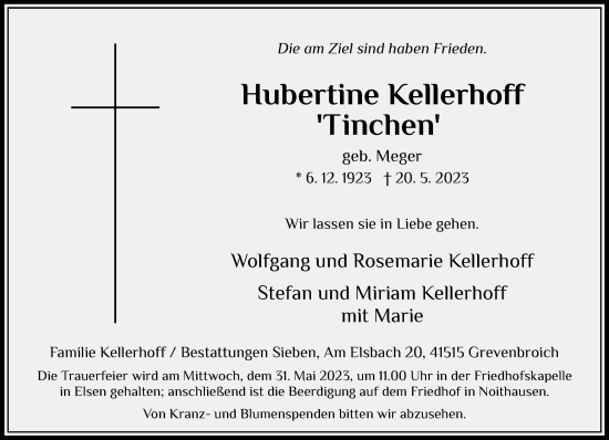 Traueranzeige von Hubertine Kellerhoff von Rheinische Post