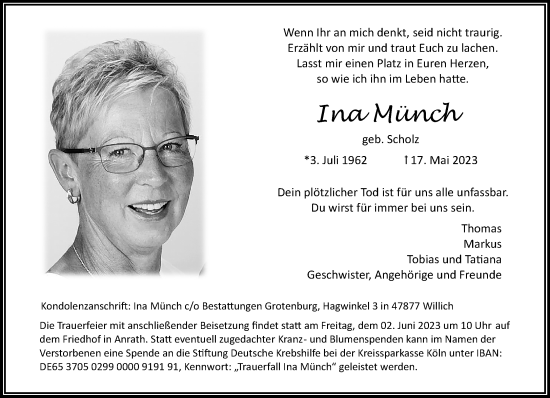 Traueranzeige von Ina Münch von Rheinische Post