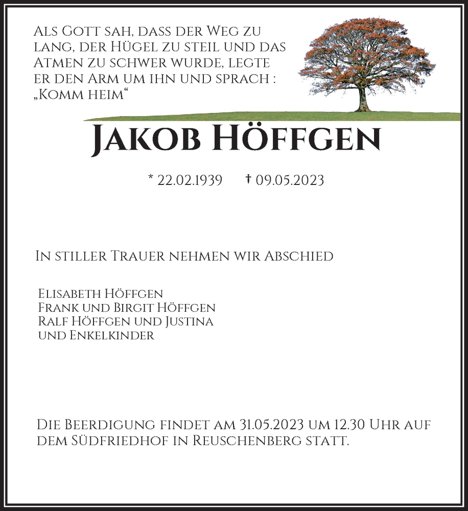  Traueranzeige für Jakob Höffgen vom 25.05.2023 aus Rheinische Post