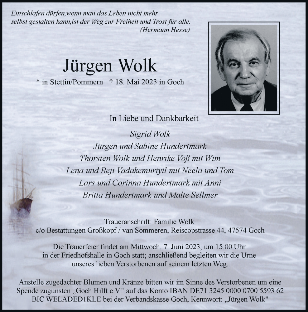  Traueranzeige für Jürgen Wolk vom 27.05.2023 aus Rheinische Post