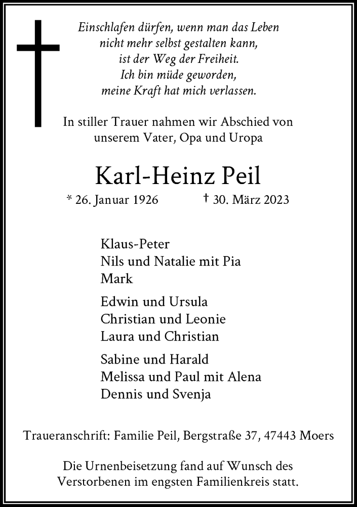  Traueranzeige für Karl-Heinz Peil vom 06.05.2023 aus Rheinische Post